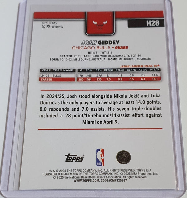 2025 Topps Holiday Josh Giddey #H28 GLITTER Holo (Bulls) - Ready to Grade