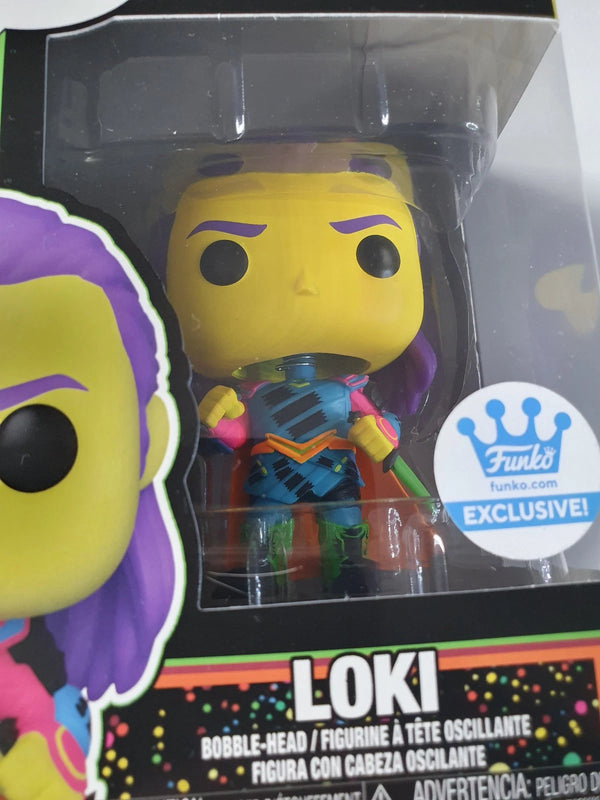 Lot of 2 x Marvel Thanos + Loki Funko BLACK LIGHT Special Figures + Protectors