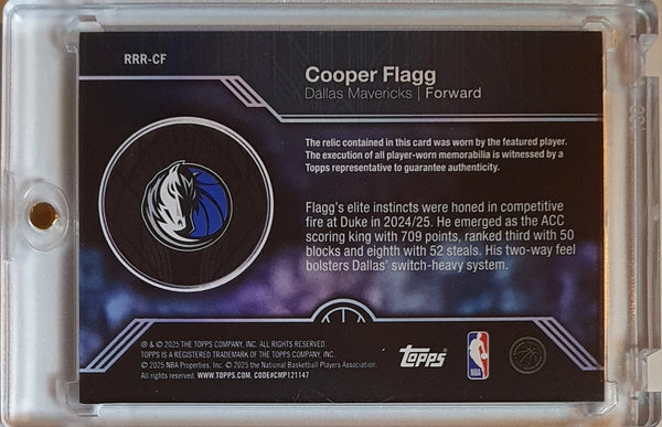 2025 Topps Cooper Flagg Rookie RAINBOW FOILBOARD Player Worn Jersey RC - Rare