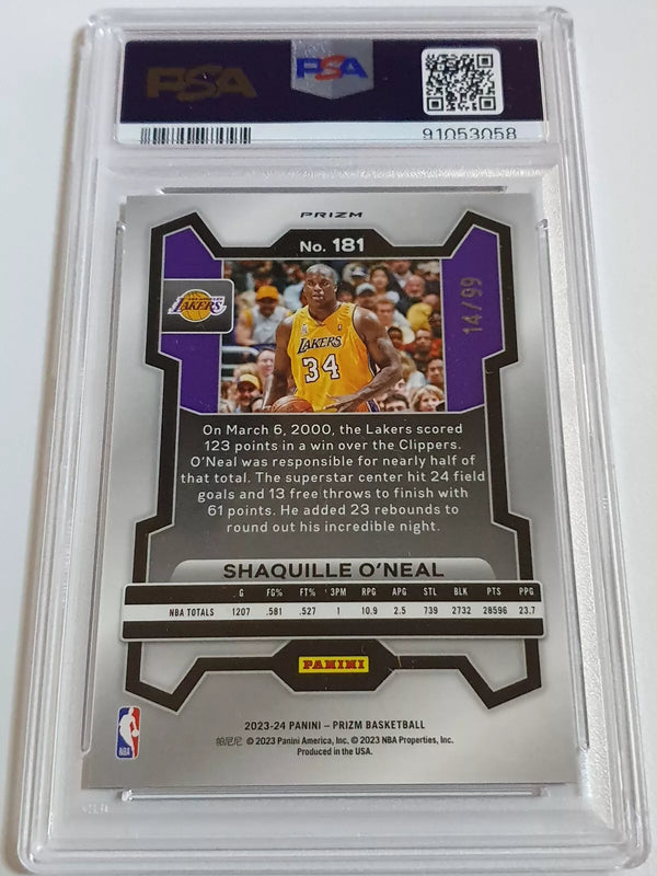 2023 Panini Prizm Shaquille O'Neal #181 PURPLE /99 HOLO - PSA 10 (POP 7)