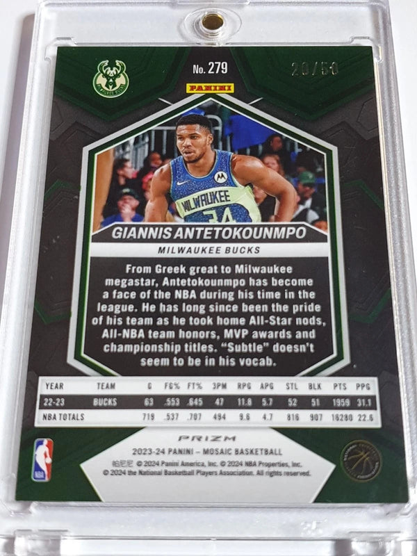 2023 Panini Mosaic Giannis Antetokounmpo #279 PURPLE FAST BREAK /50 Holo