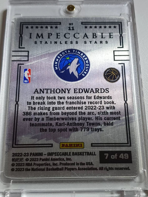 2022 Panini Impeccable Anthony Edwards #11 PURPLE /49 Stainless Stars - Rare