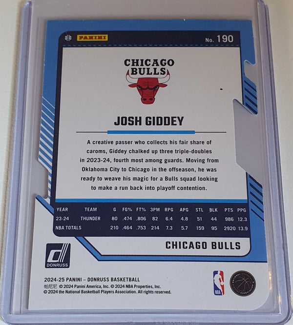 2024 Donruss Josh Giddey #190 SILVER PRESS PROOF /75 Holo Die-Cut (BULLS) - Rare