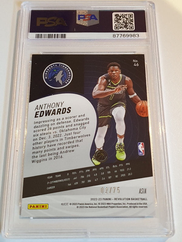 2022 Panini Revolution Anthony Edwards #46 ASIA /75 Holo - PSA 9 (POP 1)