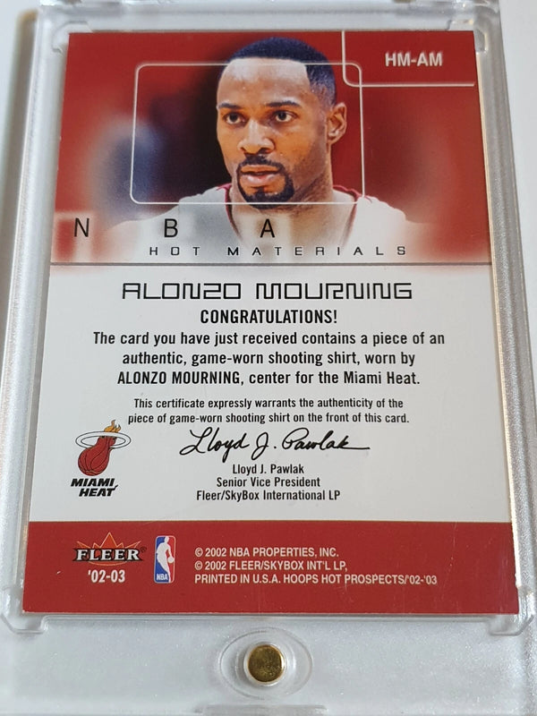 2002 Fleer NBA Hoops Alonzo Mourning #PATCH Game Worn Jersey - Good Condition