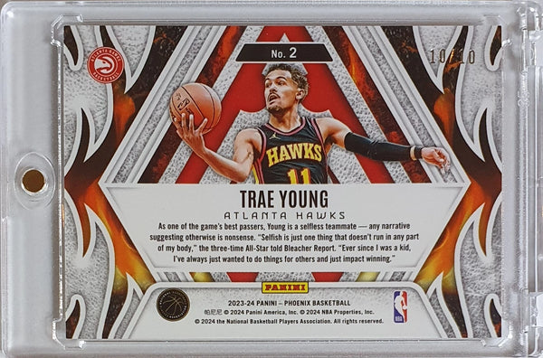 2023 Panini Phoenix Trae Young #2 GOLD 10/10 Holo Fire Forged - Ready to Grade