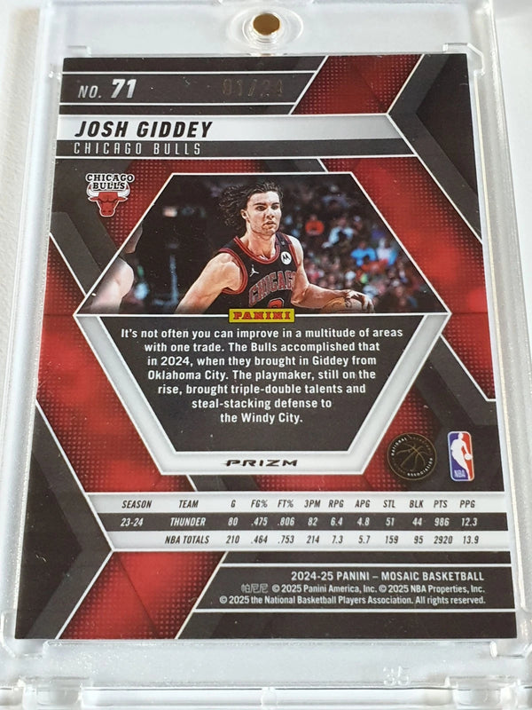 2024 Panini Mosaic Josh Giddey #71 PURPLE SNAKESKIN 01/24 Holo - Very Rare