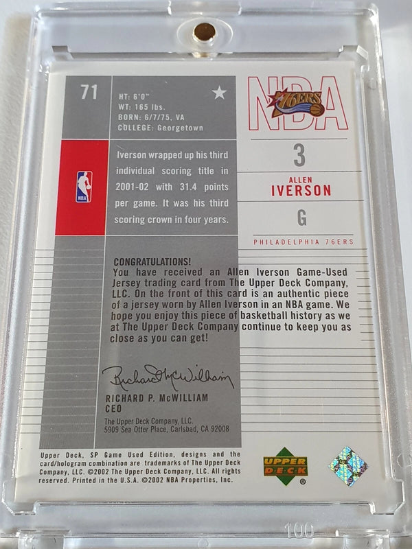 2002 Upper Deck SP Game Used Allen Iverson #PATCH Game Worn Jersey - Rare