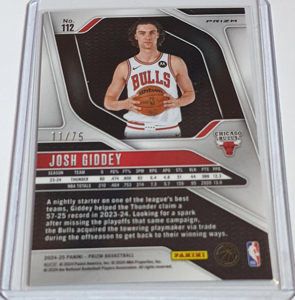 2024 Panini Prizm Josh Giddey #112 PURPLE FAST BREAK /75 Holo (Bulls) - Rare