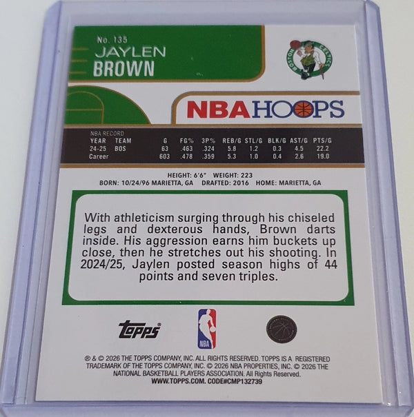 2025 Topps NBA Hoops Jaylen Brown #135 RAINBOW GOLD and GREEN /199 Holo - Rare