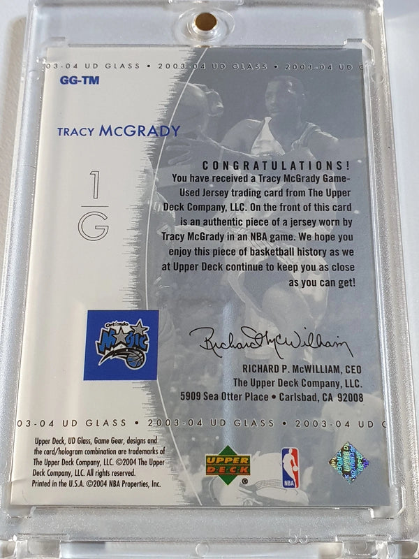 2003 Upper Deck Glass Tracy McGrady #PATCH Game Worn 2 Color Jersey - Rare