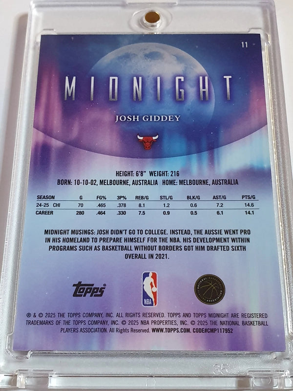 2025 Topps Midnight Josh Giddey #11 MORNING /149 Holo (Bulls) - Ready to Grade