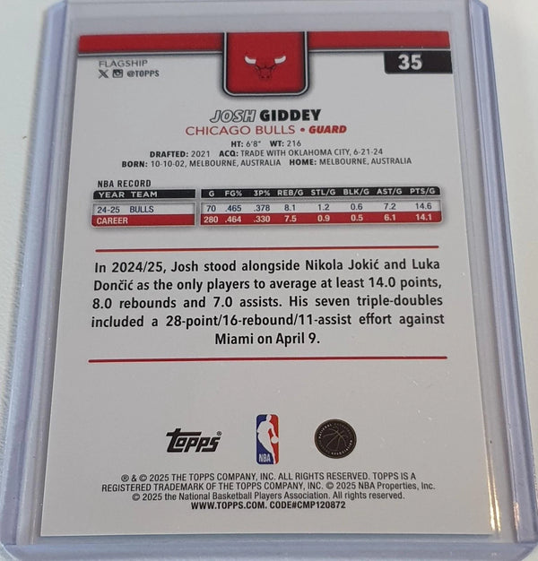 2025 Topps Flagship Josh Giddey #35 GREEN HOLO FOIL 99/99 (Bulls) - Rare