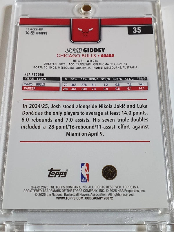 2025 Topps Flagship Josh Giddey #35 BLACK /68 Holo (Bulls) - Ready to Grade