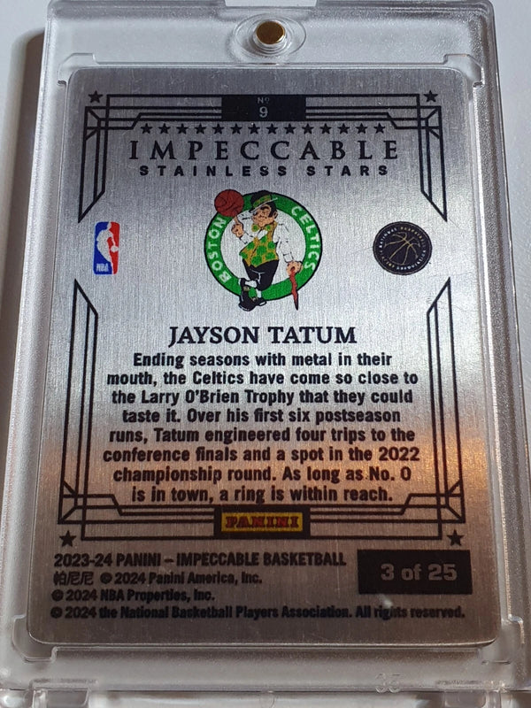 2023 Panini Impeccable Jayson Tatum #9 ORANGE /25 Stainless Stars - Rare