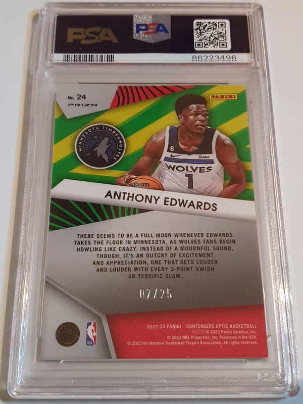 2022 Contenders Optic Anthony Edwards #24 GREEN PULSAR /25 Holo - PSA 9 (POP 1)