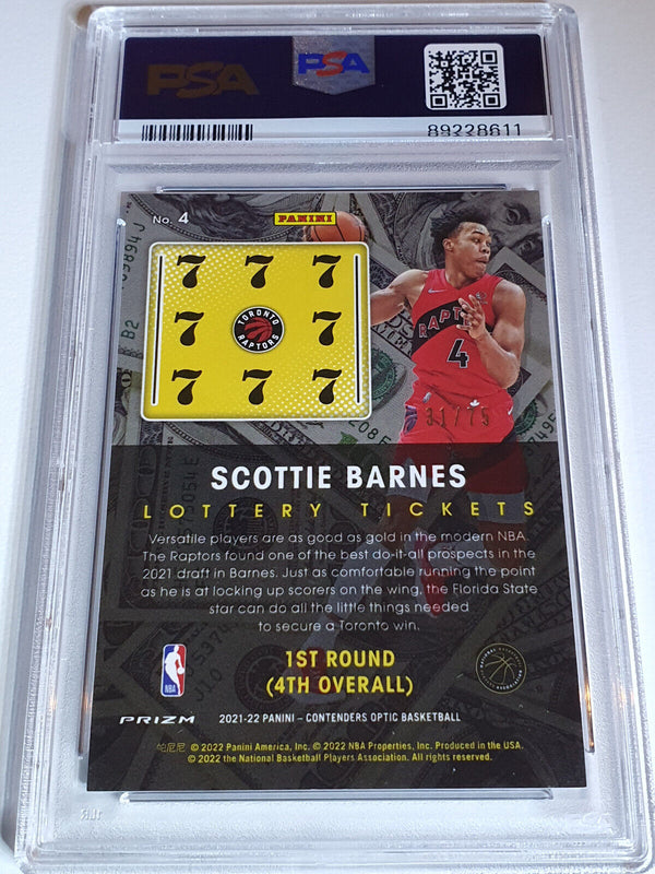 2021 Contenders Optic Scottie Barnes Rookie BLUE CRACKED ICE /75 - PSA 9 (POP 4)