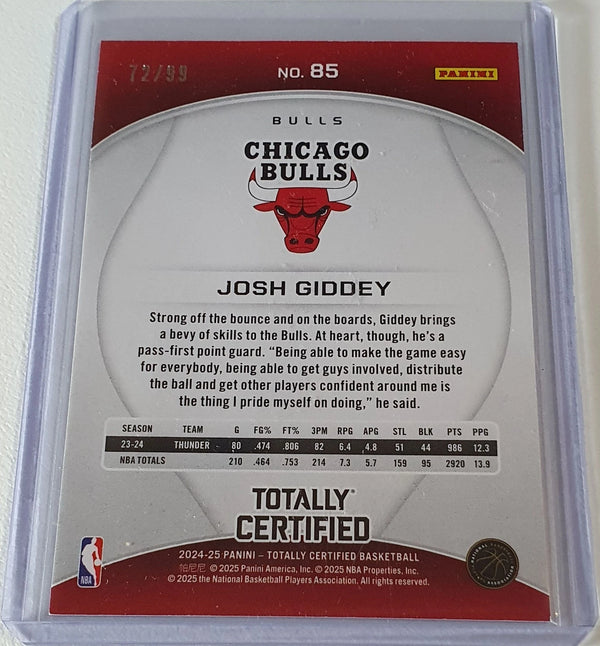 2024 Totally Certified Josh Giddey #85 BLUE PLATINUM MIRROR /99 Holo - Rare