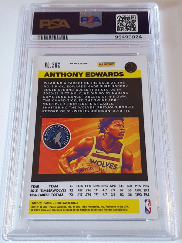 2020 Panini Flux Anthony Edwards Rookie #202 PULSAR Holo RC - PSA 10 (Low POP)