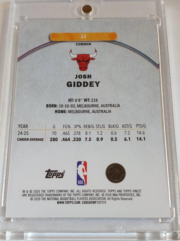 2025 Topps Finest Josh Giddey #34 RED BLACK GEOMETRIC 01/25 Refractor - Rare