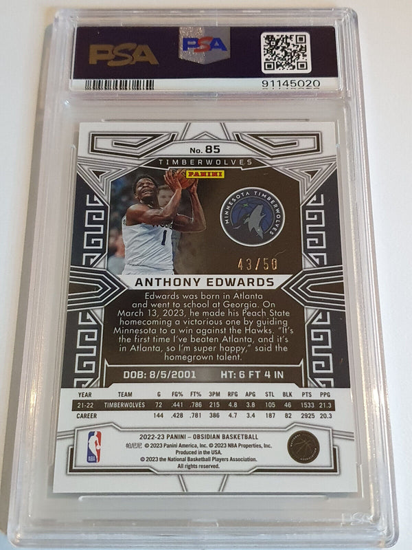 2022 Obsidian Anthony Edwards #85 ELECTRIC ETCH ORANGE /50 - PSA 9 (POP 2)