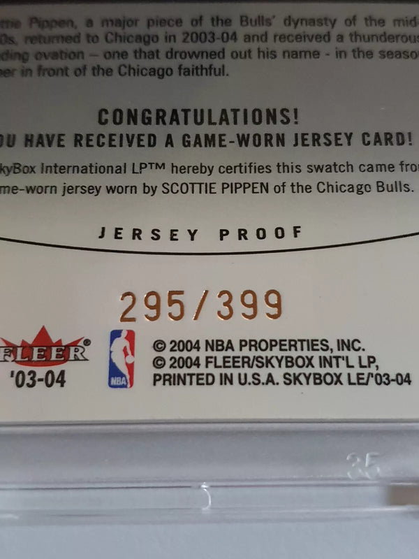 2004 Fleer Scottie Pippen #PATCH /399 Game Worn Jersey Skybox LE - Rare