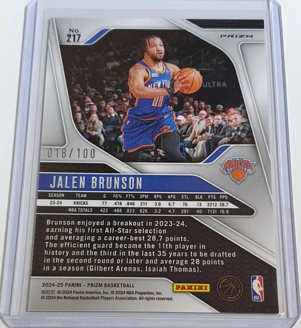 2024 Panini Prizm Jalen Brunson #217 FAST BREAK RED /100 Holo - Ready to Grade