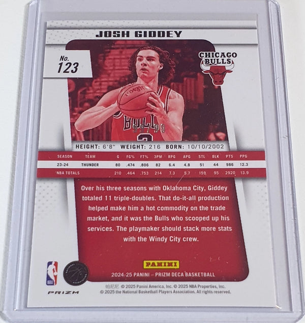 2024 Panini Prizm Deca Josh Giddey #123 PURPLE 99 Holo (Bulls) - Rare