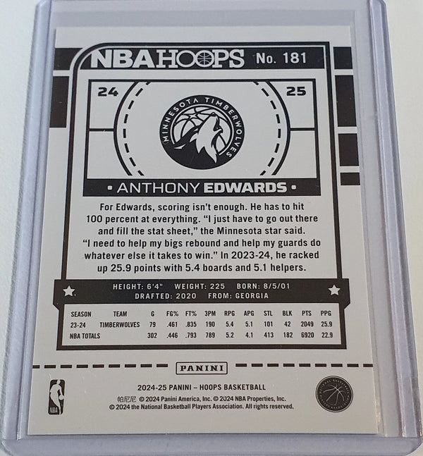 2024 Panini NBA Hoops Anthony Edwards #181 SILVER /199 Holo - Ready to Grade