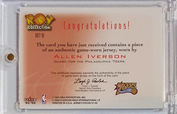 2001 Fleer Focus Jersey Edition Allen Iverson #PATCH Game Worn Jersey - Rare