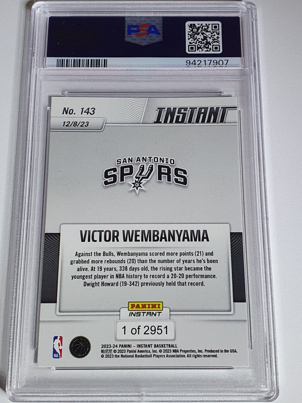 2023 Panini Instant Victor Wembanyama Rookie #143 /2951 RC - PSA 9 (LOW POP)