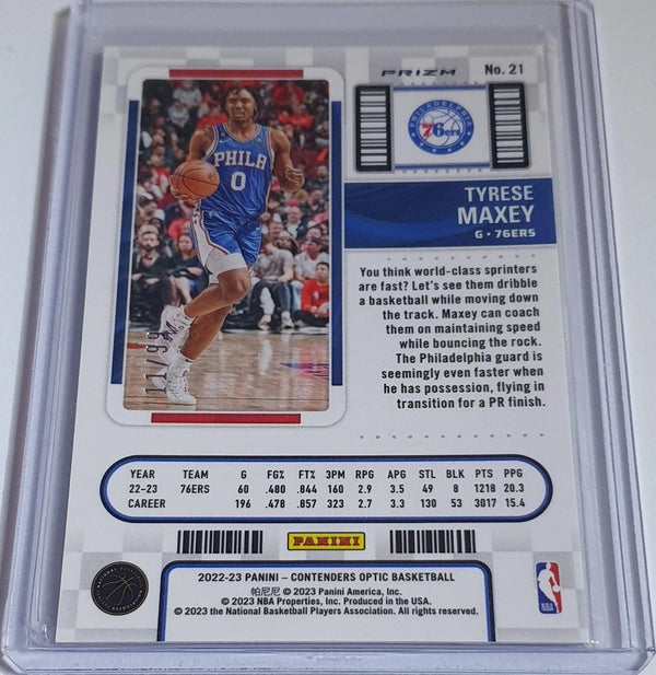 2022 Panini Contenders Optic Tyrese Maxey #21 BLUE /99 Holo - Ready to Grade