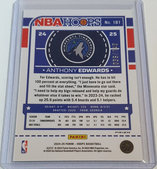 2024 Panini NBA Hoops Anthony Edwards #181 LIME GREEN PREMIUM /149 Holo - Rare