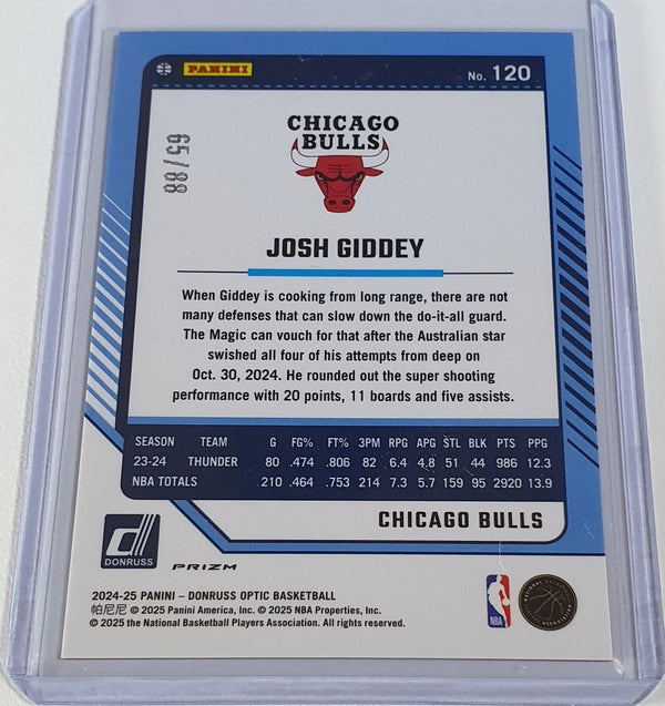 2024 Panini Donruss Optic Josh Giddey #120 CHOICE RED /88 Holo (Bulls) - Rare