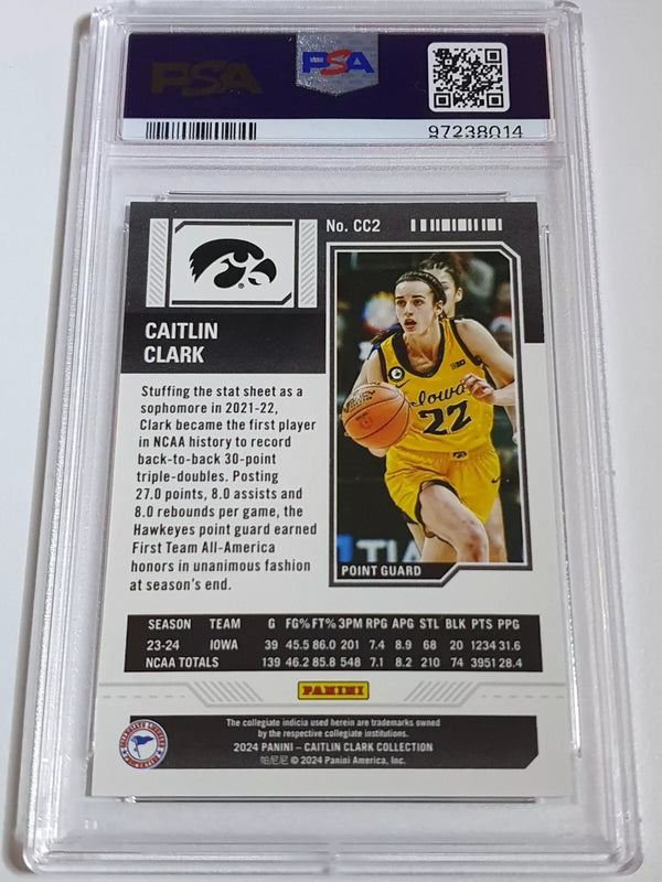 2024 Panini Caitlin Clark Rookie Collection #CC2 POINTED STARS /299 Holo - PSA 9