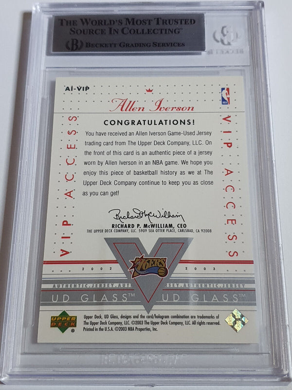 2002 Upper Deck Glass Allen Iverson #PATCH VIP Jersey - BGS 9 (POP 2)