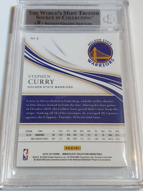 2019 Panini Immaculate Stephen Curry #3 BLUE Foil /25 Edition - BGS 9 (POP 2)