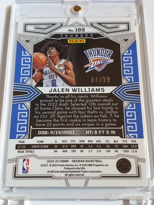 2022 Obsidian Jalen Williams Rookie #189 ELECTRIC ETCH PURPLE /99 Holo RC - Rare