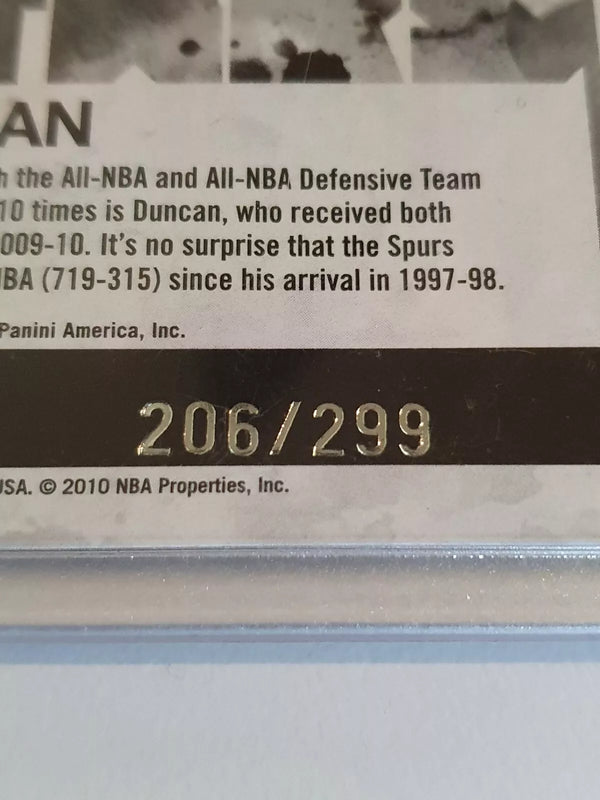 2010 Panini Rookies & Stars Tim Duncan #PATCH /299 Game Worn Jersey - Rare