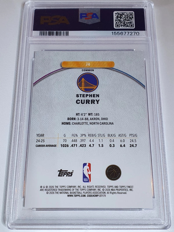2025 Topps Finest Stephen Curry #74 BLUE GEOMETRIC /75 - PSA 9 (POP 3)