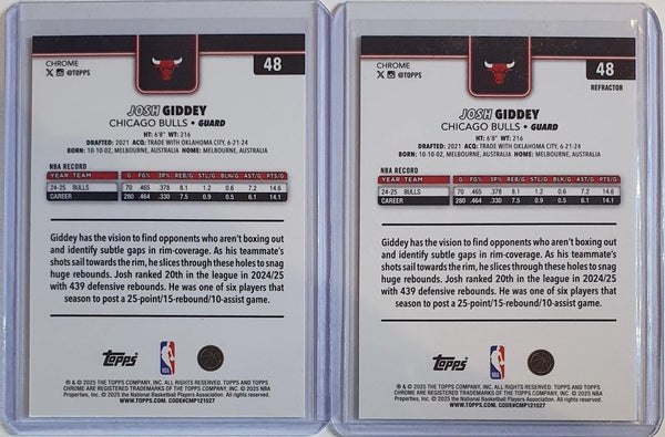 Lot of 2 x 2025 Topps Chrome Josh Giddey #48 REFRACTORS - Ready to Grade