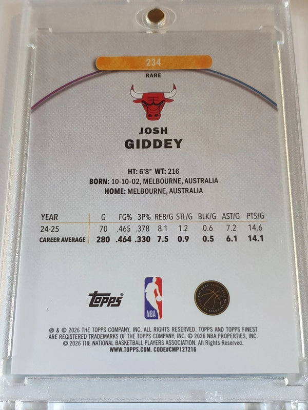 2025 Topps Finest Josh Giddey #234 RARE GREEN /25 Refractor (Bulls) - Rare