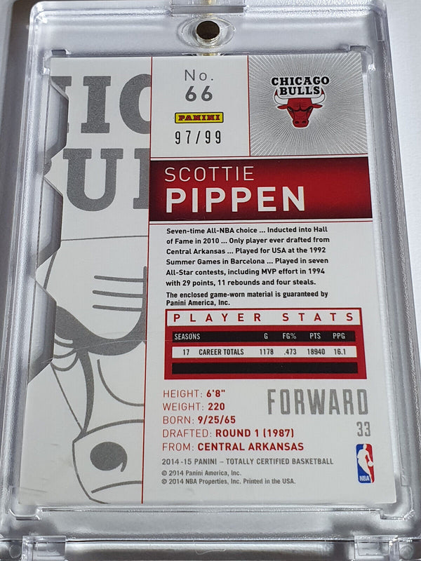 2014 Totally Certified Scottie Pippen #PATCH PURPLE /99 Game Worn Jersey Die Cut