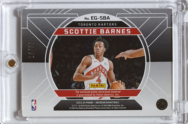 2023 Panini Obsidian Scottie Barnes #PATCH ORANGE FLOOD /99 Game Worn Jersey