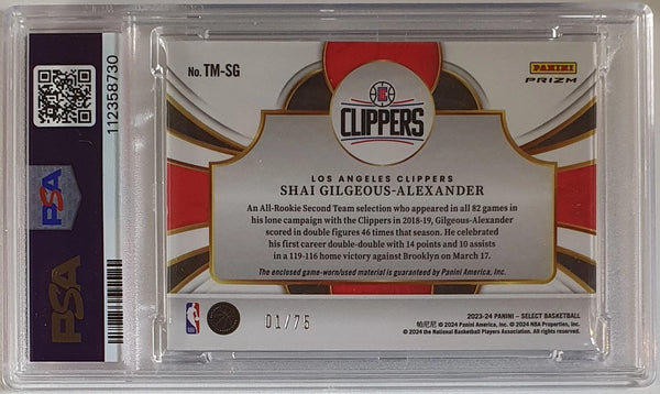 2023 Select Shai Gilgeous-Alexander #PATCH BLUE /75 Game Worn Jersey - PSA 9