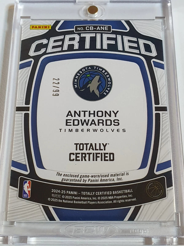 2024 Totally Certified Anthony Edwards #PATCH SILVER /99 Game Worn Jersey - Rare