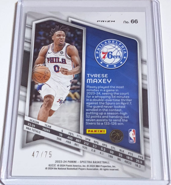2023 Panini Spectra Tyrese Maxey #66 GREEN HYPER /75 Holo - Rare