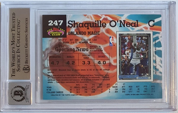 1992 Stadium Club Shaquille O'Neal Rookie ON CARD Autograph - BGS 10 AUTO RC