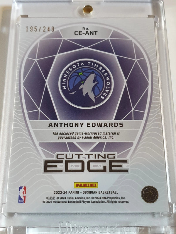 2023 Panini Obsidian Anthony Edwards #PATCH /249 Game Worn Jersey - Rare