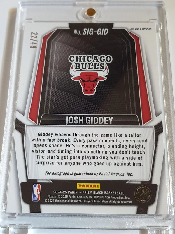 2024 Panini Prizm Black Josh Giddey AUTO BLUE /49 Holo Signatures Bulls - Rare